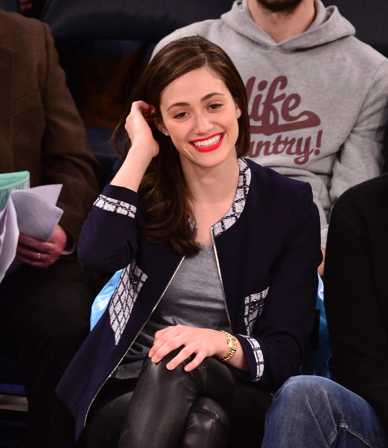 Emmy Rossum at a Knicks vs Mavericks game - Leather Celebrities