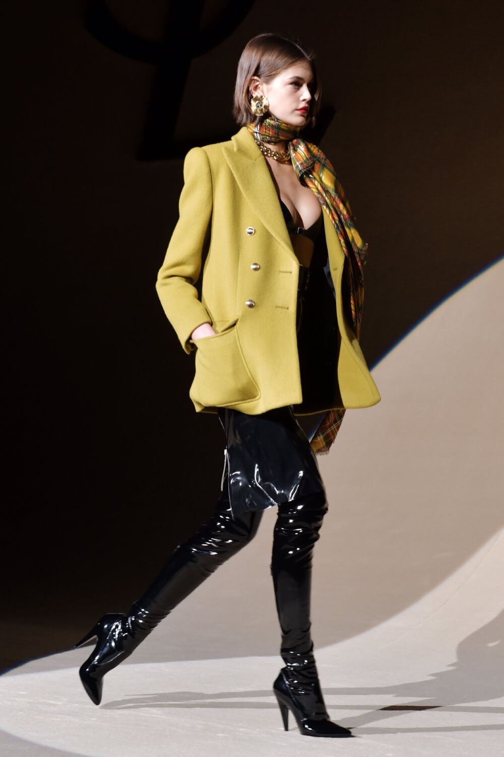 Kaia Gerber runway at Saint Laurent Show F/W 2020 - Leather Celebrities