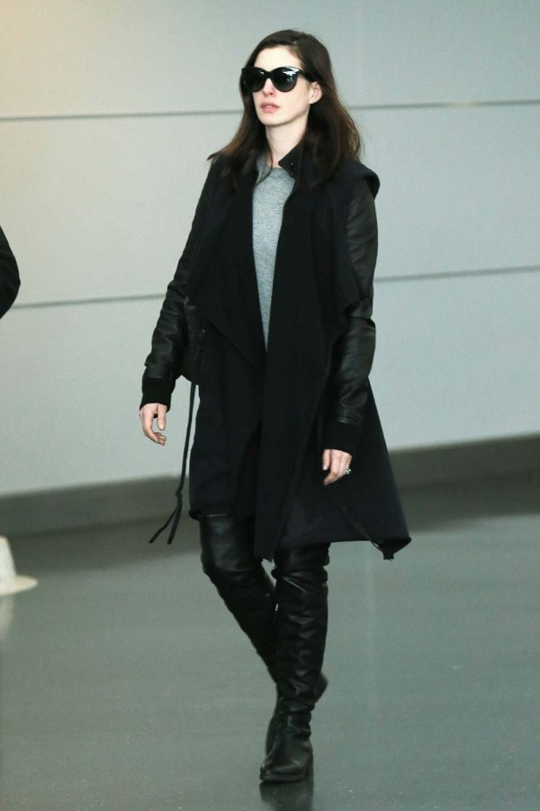 Anne Hathaway is seen at JFK