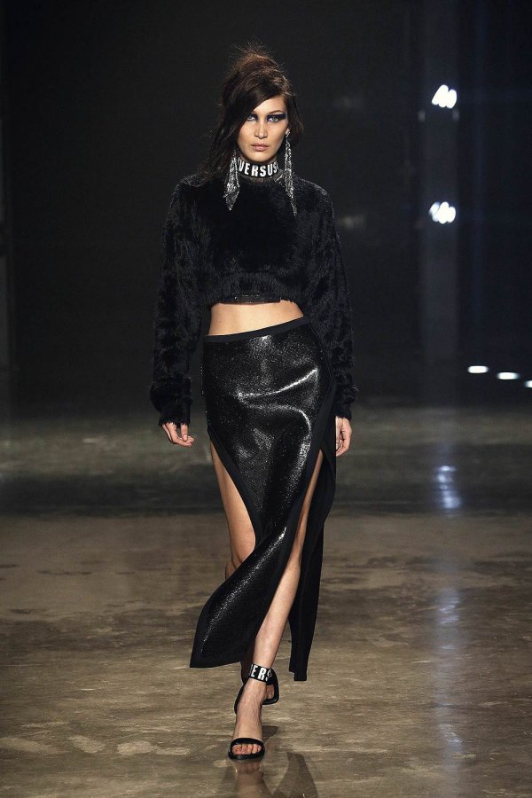 Bella Hadid walks the runway at the VERSUS show