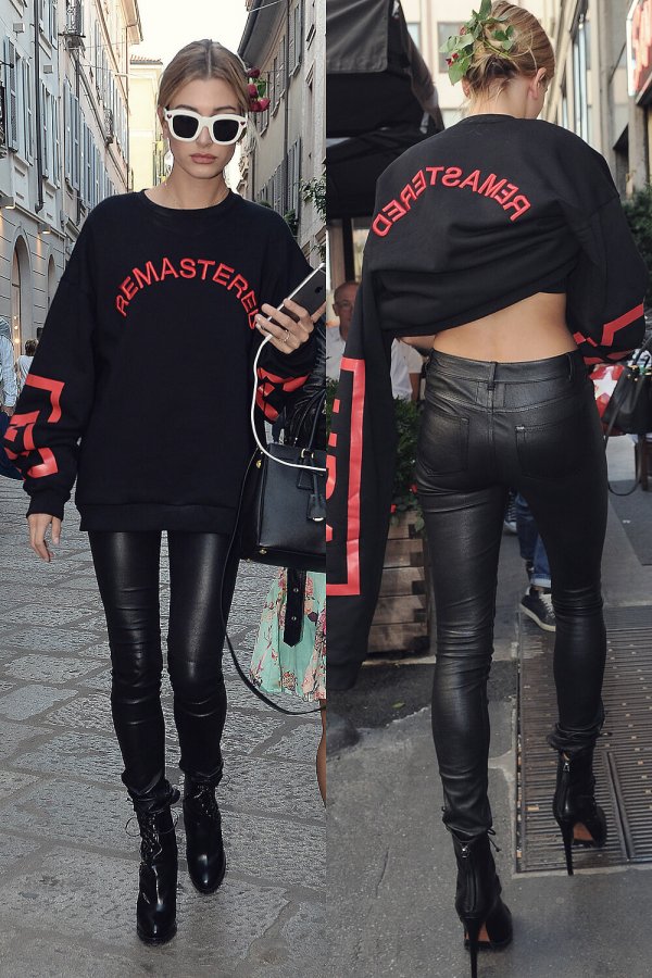 Hailey Baldwin arriving at a Fashion Show in Milan