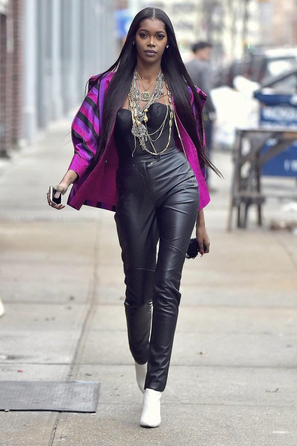 Jessica White is seen during a photo shoot in Soho