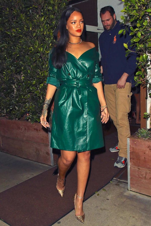 Rihanna is spotted leaving dinner at Giorgio Baldi