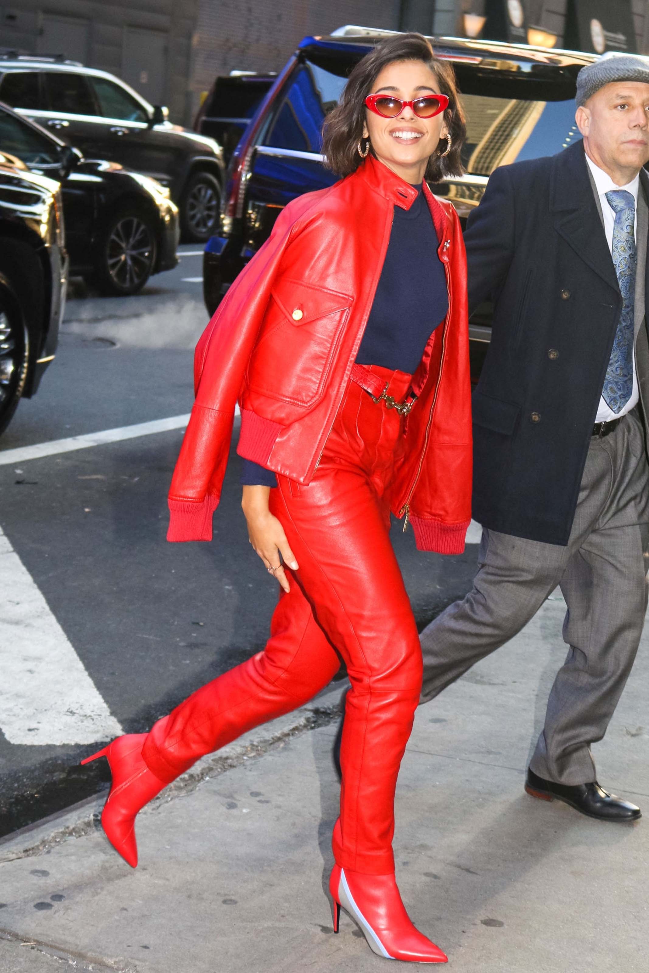 Naomi Scott arriving and leaving of the Good Morning America studios