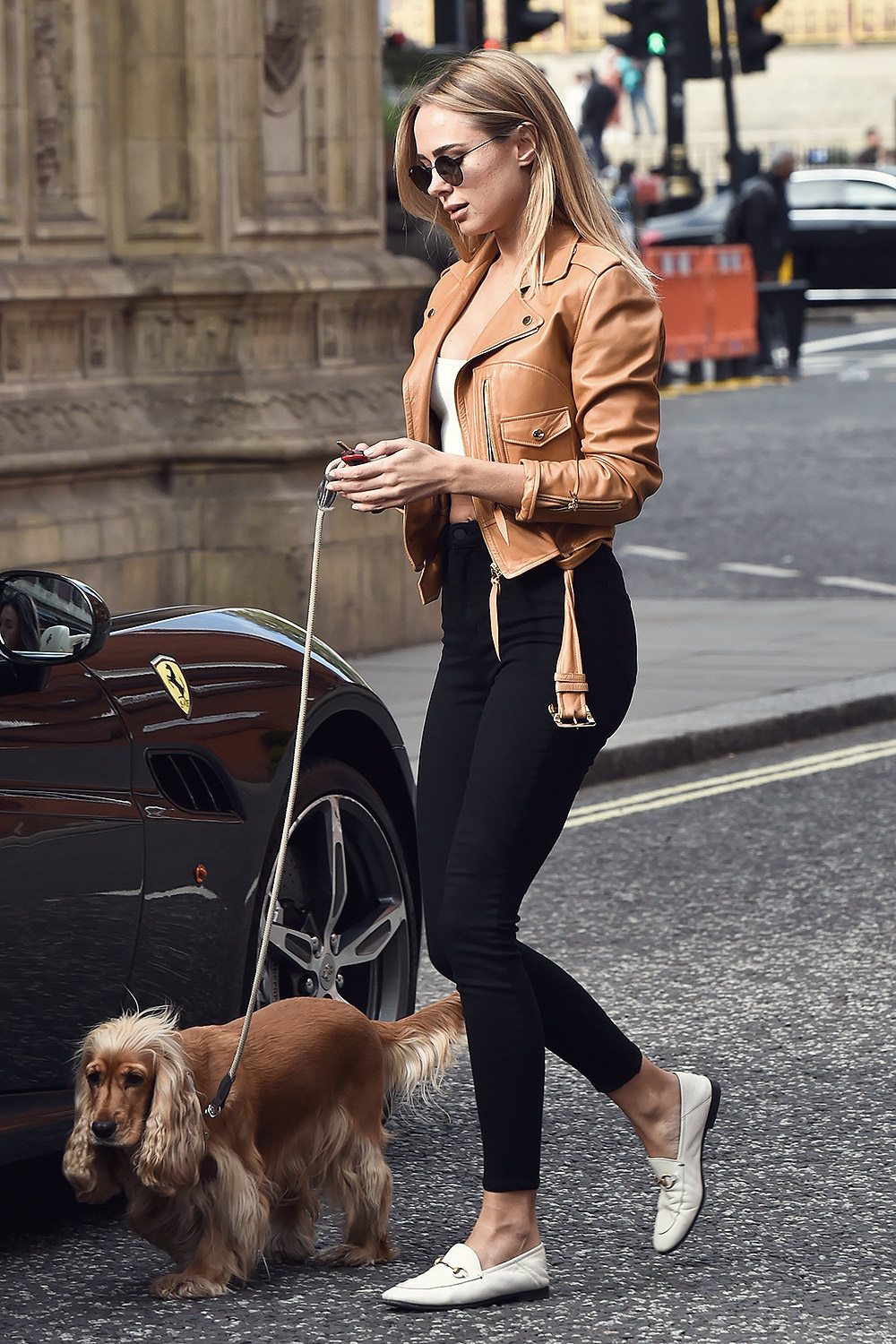 Kimberley Garner driving her Ferrari - Leather Celebrities