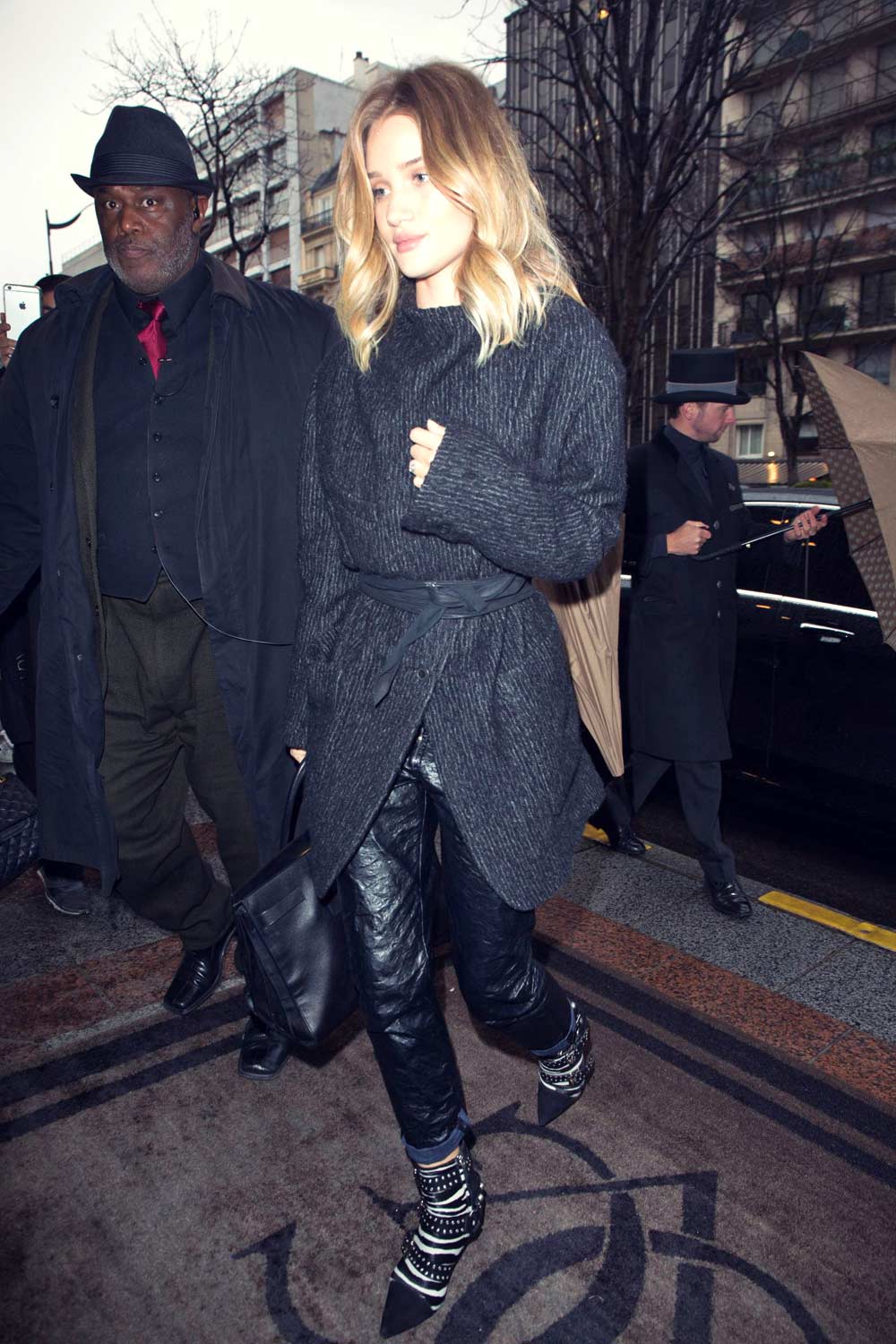 Rosie Huntington Whiteley out in Paris - Leather Celebrities